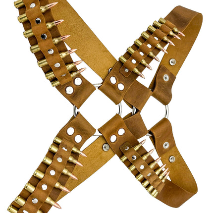 FH110BRN-BRS BRASS BULLET BROWN CROSS HARNESS 1 3/4" WIDE