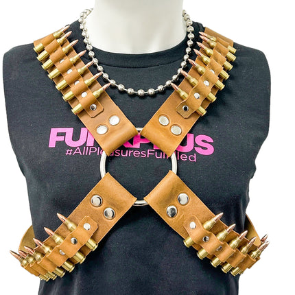 FH110BRN-BRS BRASS BULLET BROWN CROSS HARNESS 1 3/4" WIDE