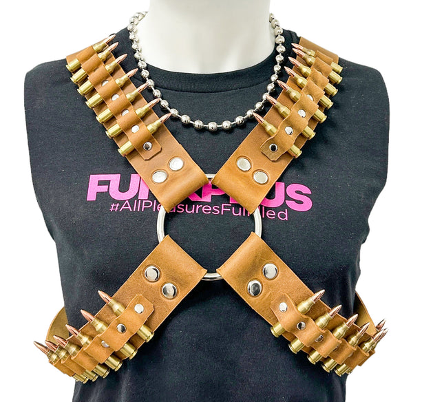 FH110BRN-BRS BRASS BULLET BROWN CROSS HARNESS 1 3/4" WIDE
