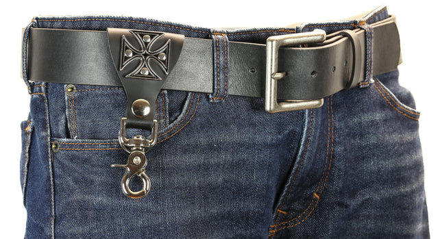 KH102BLK IRON CROSS BLACK LEATHER KEY HOLDER