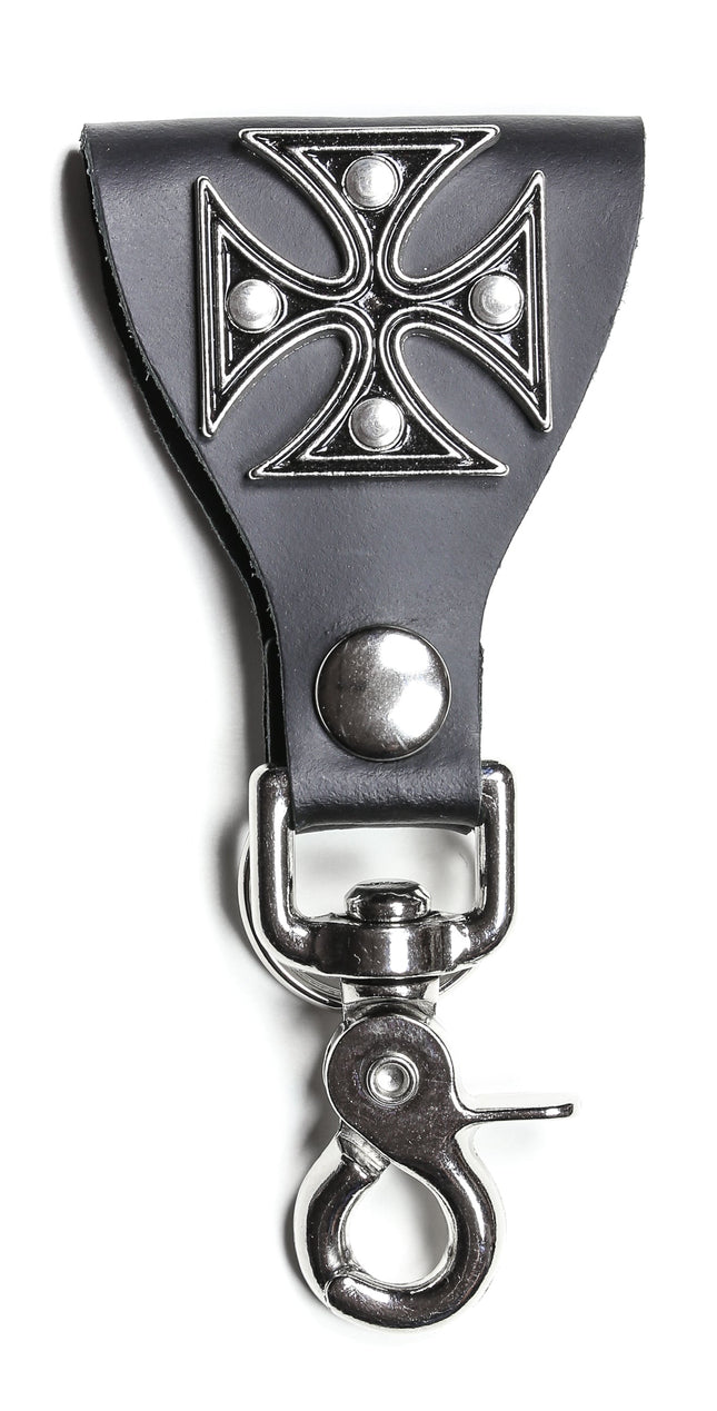 KH102BLK IRON CROSS BLACK LEATHER KEY HOLDER