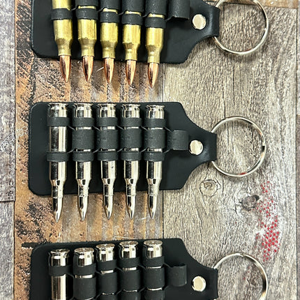 KH304 LEATHER RIVETED LINKED BULLET KEYRING KEY HOLDER