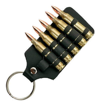 KH304 LEATHER RIVETED LINKED BULLET KEYRING KEY HOLDER