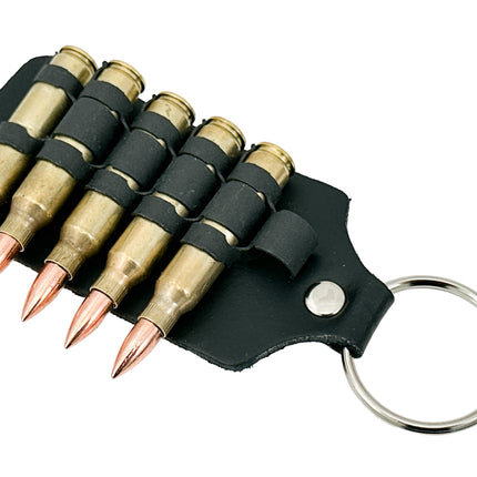 KH304 LEATHER RIVETED LINKED BULLET KEYRING KEY HOLDER