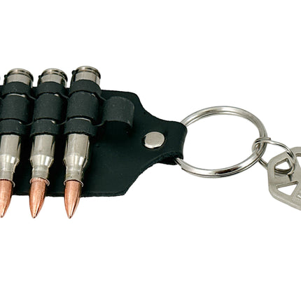 KH304 LEATHER RIVETED LINKED BULLET KEYRING KEY HOLDER
