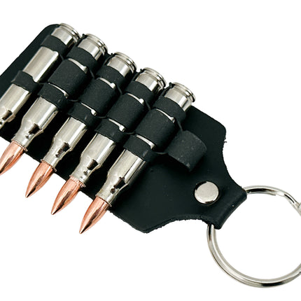 KH304 LEATHER RIVETED LINKED BULLET KEYRING KEY HOLDER