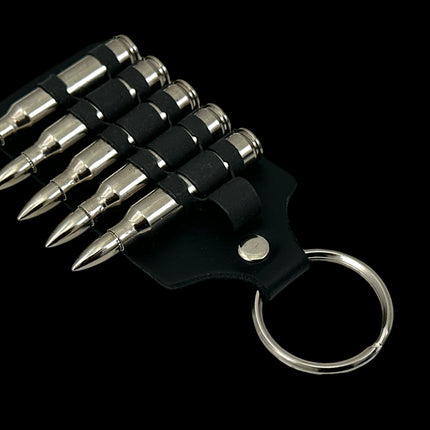 KH304 LEATHER RIVETED LINKED BULLET KEYRING KEY HOLDER