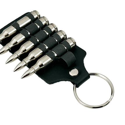 KH304 LEATHER RIVETED LINKED BULLET KEYRING KEY HOLDER