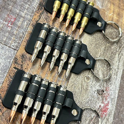 KH304 LEATHER RIVETED LINKED BULLET KEYRING KEY HOLDER