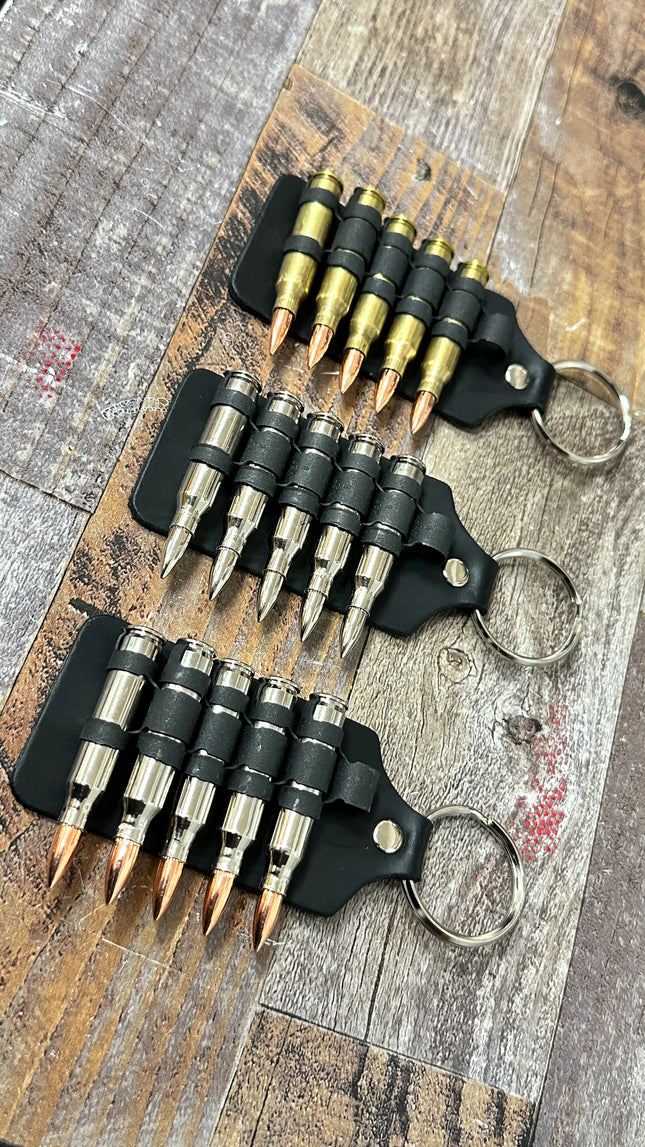 KH304 LEATHER RIVETED LINKED BULLET KEYRING KEY HOLDER