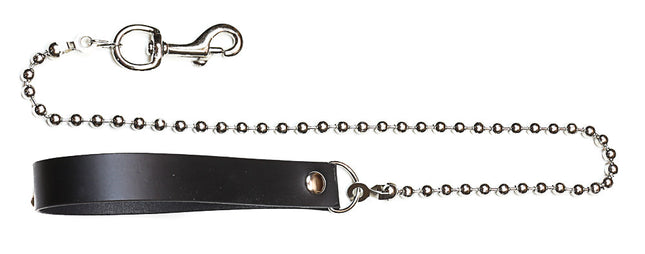 LEASH101 BALL CHAIN LEASH WITH 3" CLASP & 6" LEATHER  HANDLE