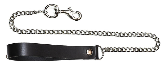 LEASH102-REGULAR CHAIN 3" CLASP & 6" LEATHER HANDLE