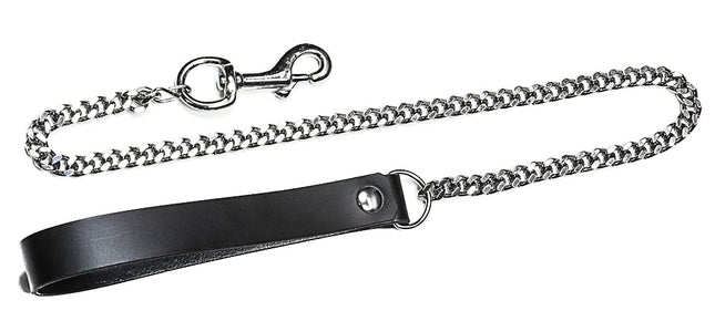 LEASH105-CUBAN CHAIN 6" LEATHER HANDLE LEATHER 3" CLASP