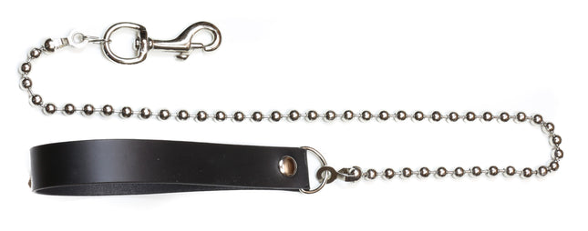 LEASH101 BALL CHAIN LEASH WITH 3" CLASP & 6" LEATHER  HANDLE