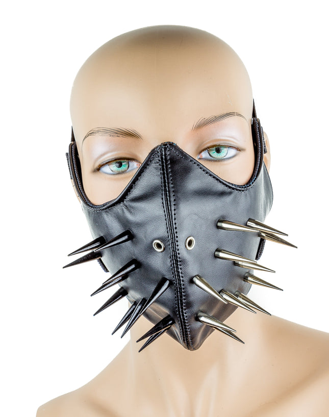 MK121 LEATHER HALF MASK WITH PIN SPIKE