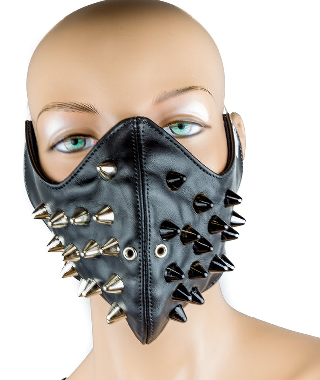 MK124 SILVER AND BLACK CONEHEAD STUDDED MASK