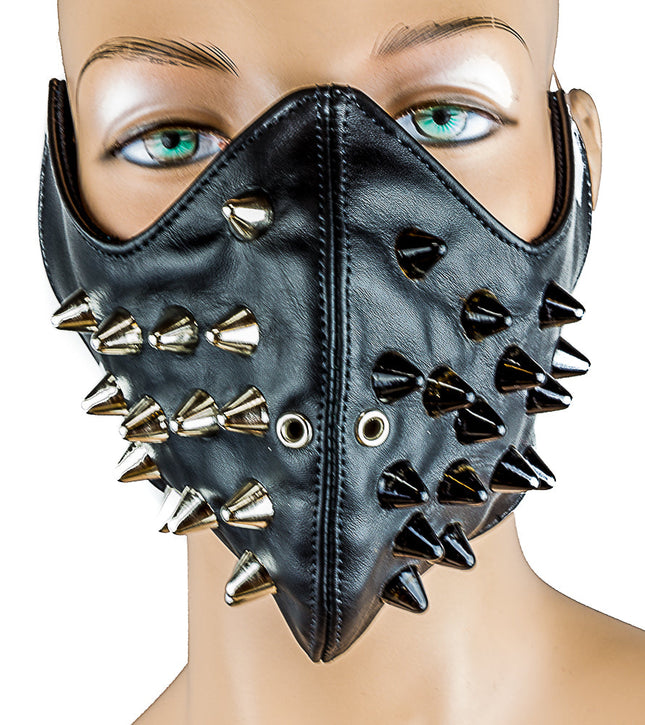MK124 SILVER AND BLACK CONEHEAD STUDDED MASK