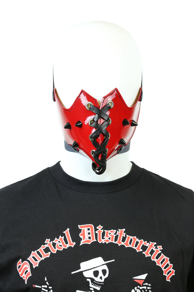 MK131P PATENT LEATHER SPIKE CORSET MASK