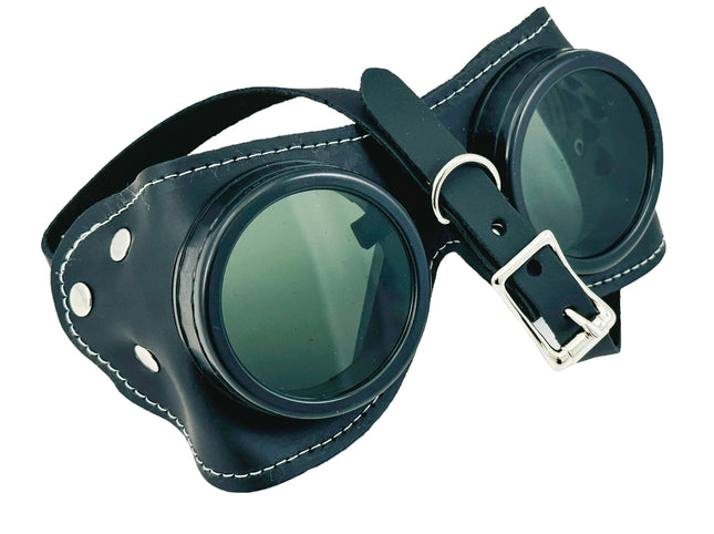 G506BLK-BLACK COWHIDE GENUINE LEATHER WELDING STEAMPUNK GOGGLES