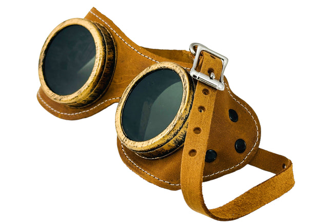 G506TOB-TOBACCO CRAZY HORSE GENUINE LEATHER WELDING STEAMPUNK GOGGLES