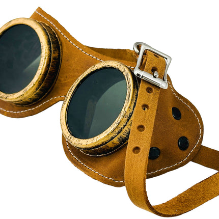G506TOB   TOBACCO CRAZY HORSE GENUINE LEATHER WELDING STEAMPUNK GOGGLES