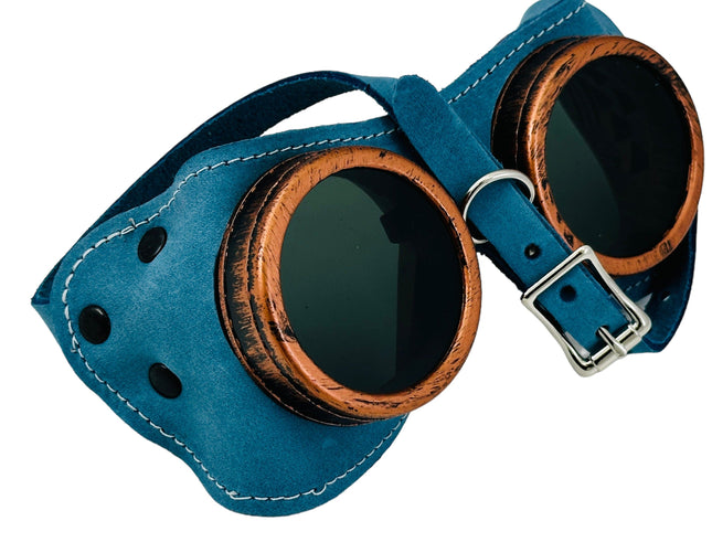 G506DN-DENIM COWHIDE GENUINE LEATHER WELDING STEAMPUNK GOGGLES