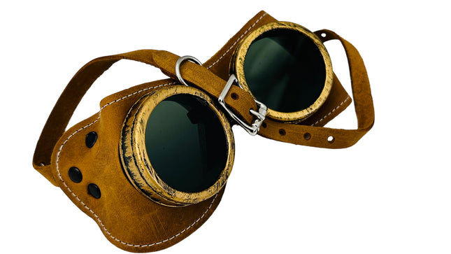 G506TOB-TOBACCO CRAZY HORSE GENUINE LEATHER WELDING STEAMPUNK GOGGLES