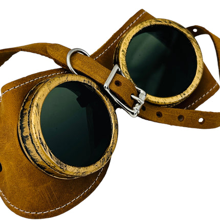 G506TOB   TOBACCO CRAZY HORSE GENUINE LEATHER WELDING STEAMPUNK GOGGLES