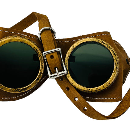 G506TOB   TOBACCO CRAZY HORSE GENUINE LEATHER WELDING STEAMPUNK GOGGLES