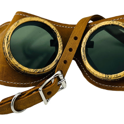 G506TOB   TOBACCO CRAZY HORSE GENUINE LEATHER WELDING STEAMPUNK GOGGLES