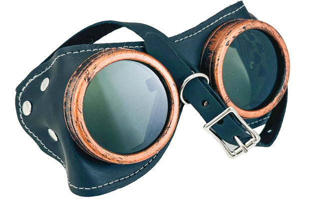 G506BLK  BLACK COWHIDE GENUINE LEATHER WELDING STEAMPUNK GOGGLES