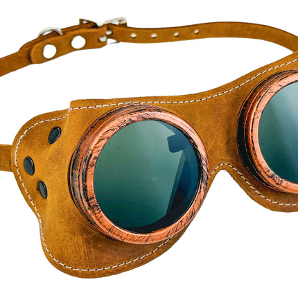 G506TOB   TOBACCO CRAZY HORSE GENUINE LEATHER WELDING STEAMPUNK GOGGLES
