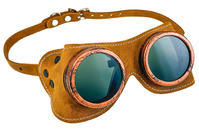 G506TOB   TOBACCO CRAZY HORSE GENUINE LEATHER WELDING STEAMPUNK GOGGLES