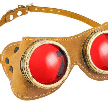 G506TOB   TOBACCO CRAZY HORSE GENUINE LEATHER WELDING STEAMPUNK GOGGLES