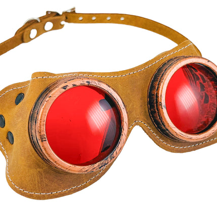 G506TOB   TOBACCO CRAZY HORSE GENUINE LEATHER WELDING STEAMPUNK GOGGLES