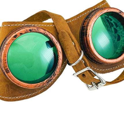 G506TOB   TOBACCO CRAZY HORSE GENUINE LEATHER WELDING STEAMPUNK GOGGLES
