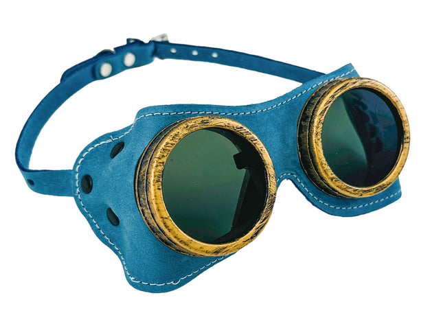 G506DENIM  GENUINE LEATHER WELDING STEAMPUNK GOGGLES