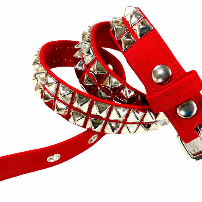 BT117C-RED CANVAS BELT, 2 ROW 1/2" PYRAMID STUDS
