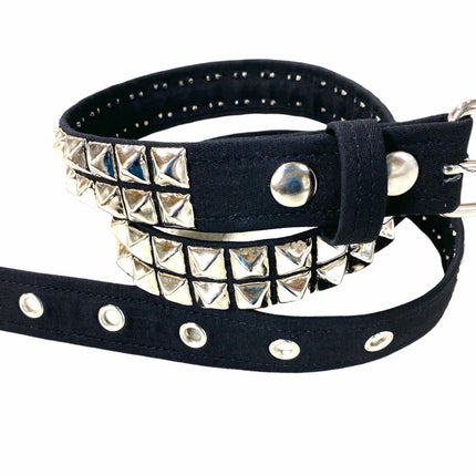 BT117C-BLK HEAVY BLACK CANVAS BELT 2 ROW 1/2" PYRAMID STUDS