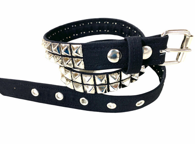 BT117C-BLK HEAVY BLACK CANVAS BELT 2 ROW 1/2" PYRAMID STUDS