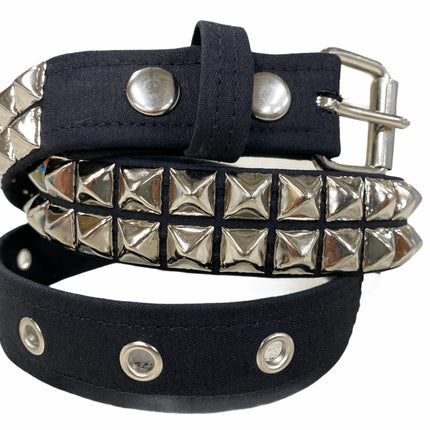 BT117C-BLK HEAVY BLACK CANVAS BELT 2 ROW 1/2" PYRAMID STUDS