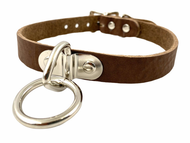 CK129BROWN 3/4" BEIGE SADDLE GENUINE LEATHER CHOKER 3/4" LOOP