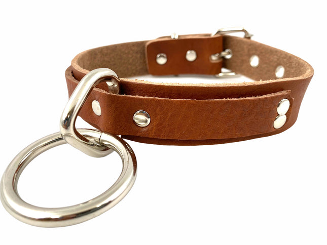 CK103TAN 1 1/8" TAN SADDLE GENUINE LEATHER CHOKER LARGE