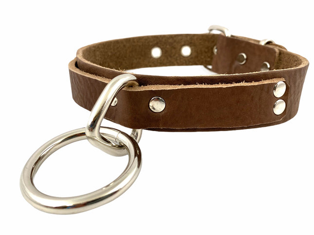 CK103BROWN 1 1/8" BEIGE SADDLE GENUINE LEATHER CHOKER LARGE