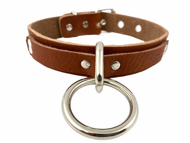 CK103TAN 1 1/8" TAN SADDLE GENUINE LEATHER CHOKER LARGE