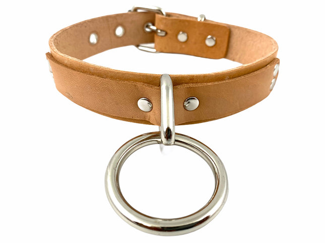 CK103BEIGE 1 1/8" BEIGE SADDLE GENUINE LEATHER CHOKER LARGE