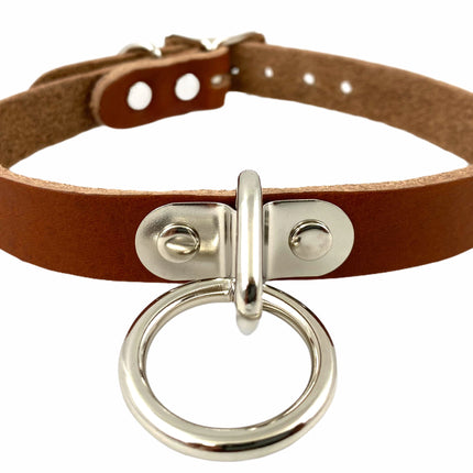 CK129TAN 3/4" BEIGE SADDLE GENUINE LEATHER CHOKER 3/4" LOOP