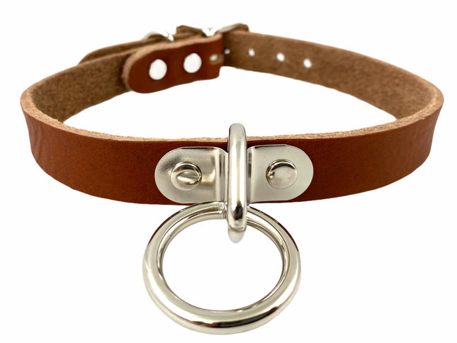 CK129TAN 3/4" BEIGE SADDLE GENUINE LEATHER CHOKER 3/4" LOOP