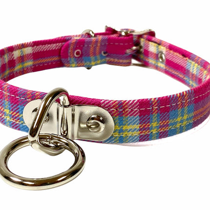 CK129PLAID  PLAID FABRIC O RING BONDAGE CHOKER