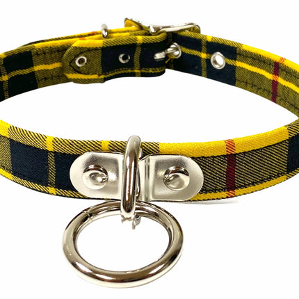 CK129PLAID  PLAID FABRIC O RING BONDAGE CHOKER